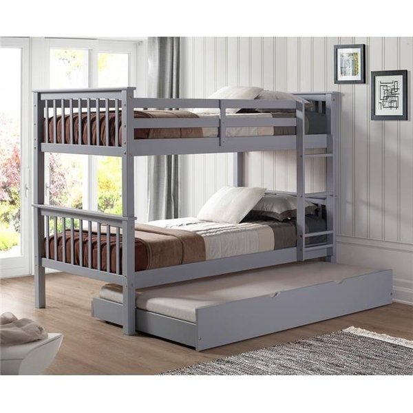 Walker Edison Furniture Walker Edison Furniture BWTOTMSGY-TR Solid Wood Twin Bunk Bed with Trundle Bed in Grey BWTOTMSGY-TR